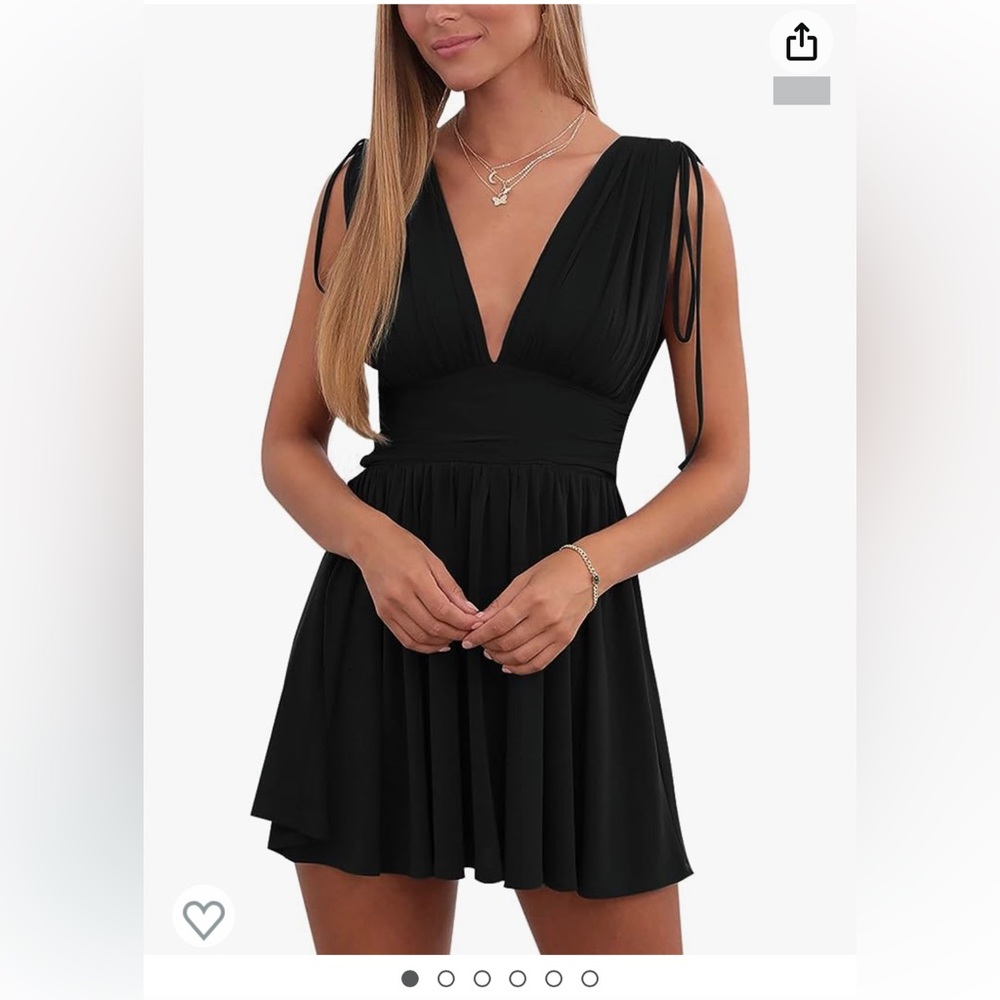 SPRIME Summer Dress Sleeveless V Back Tie Shoulder - black size S